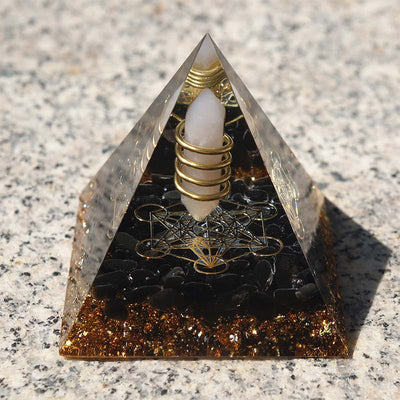 Olivenorma Rosenquarz mit Obsidian Orgon-Pyramide