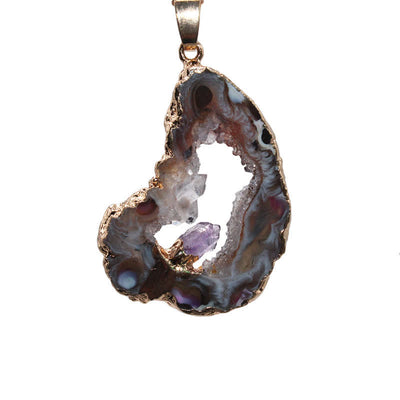 Olivenorma Halskette mit natürlichem Achat und Geode und Amethyst 