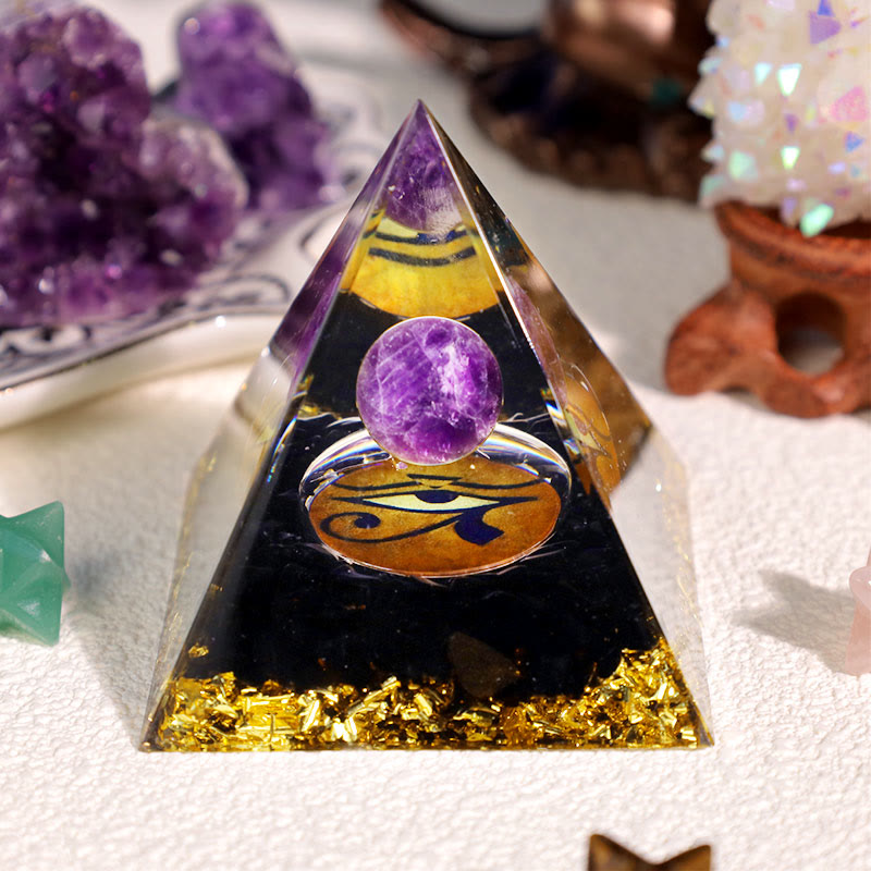 Olivenorma Amethyst Obsidian Auge des Horus Orgon Pyramide