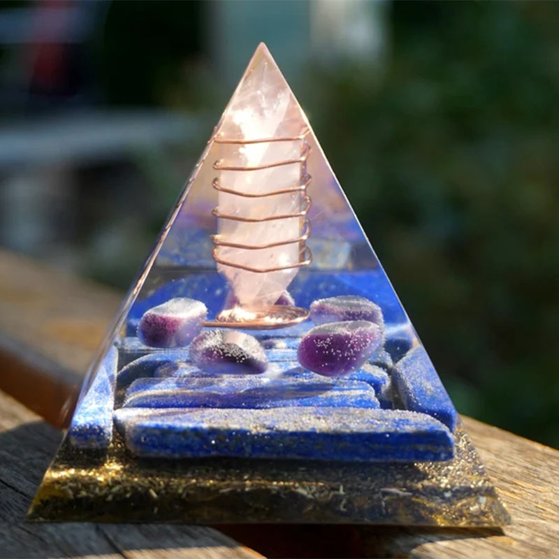 Olivenorma Rosenquarz Säule mit Lapislazuli Orgon Pyramide 