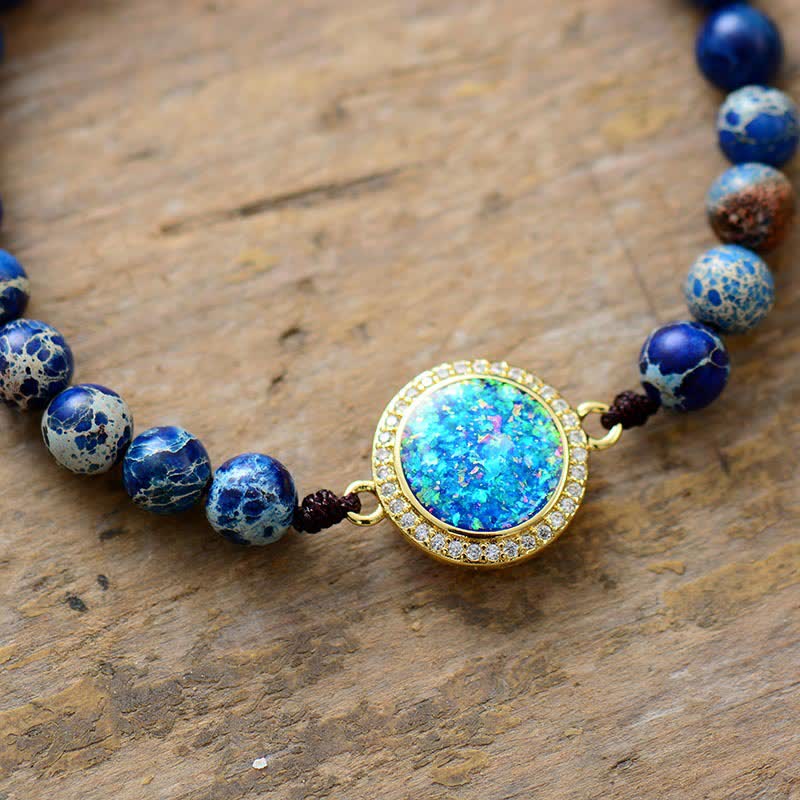 Olivenorma Blauer Opal-Kaiserstein Einstellbares Geflochtenes Armband 