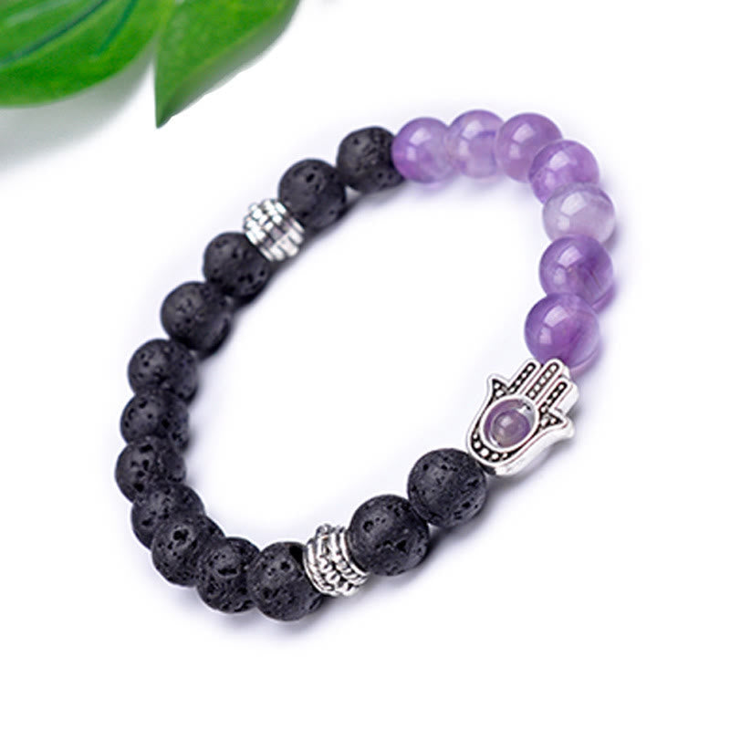 Olivenorma handgefertigtes Hamsa-Armband mit Naturstein-Perlen