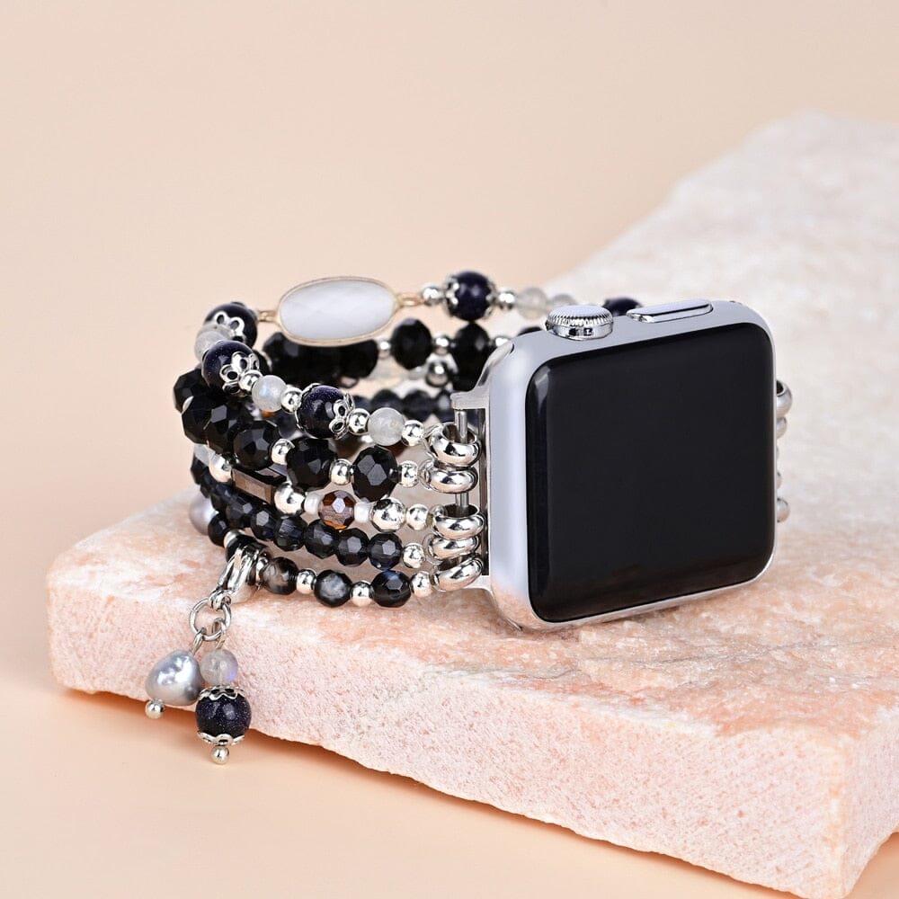 Olivenorma Obsidian Weiß Achat Apple Watch Armband Wickelarmband 