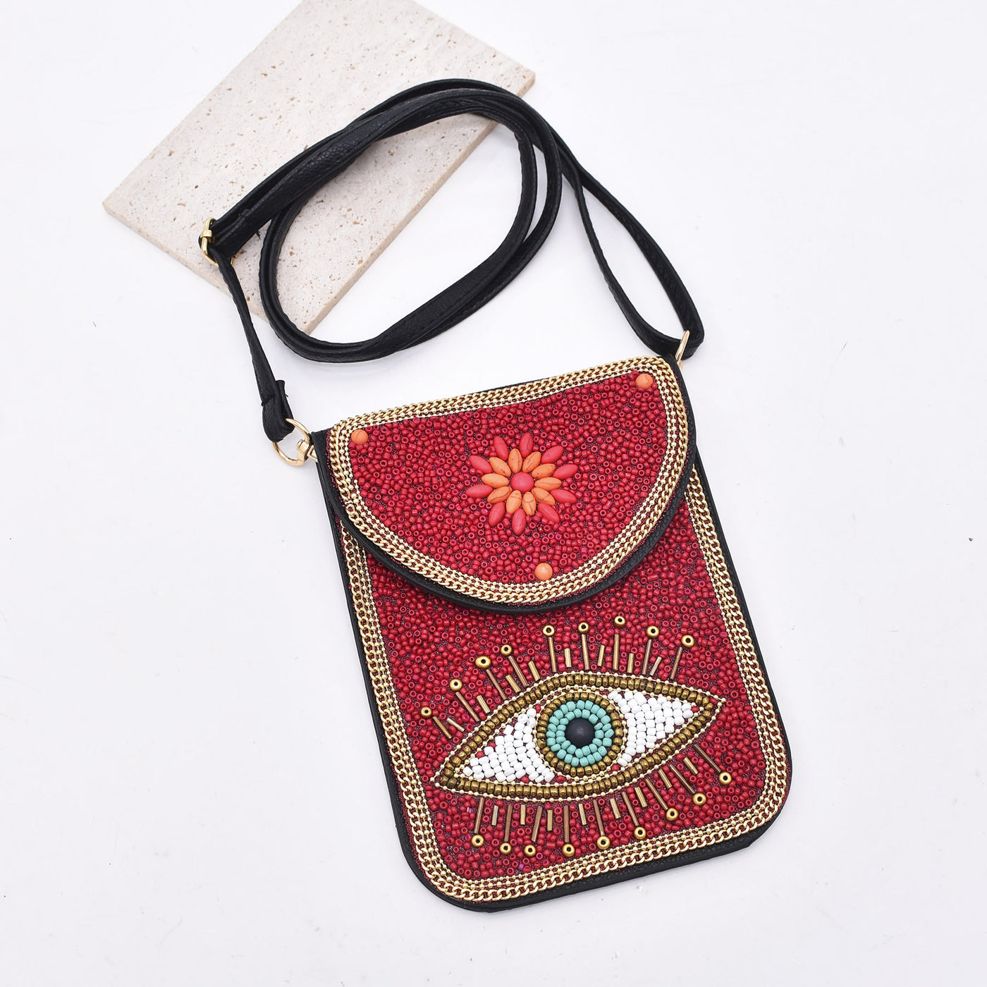 Olivenorma Bohemian Perlen Böses Auge Hamsa Handytasche 