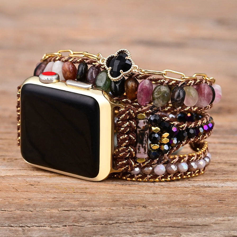 Olivenorma Strawberry Quartz Obsidian Apple Watch Armband Wickelarmband