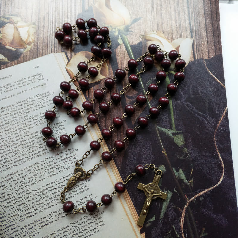 Olivenorma Holzrosenkranz Kupferkreuz Anhänger Halskette 