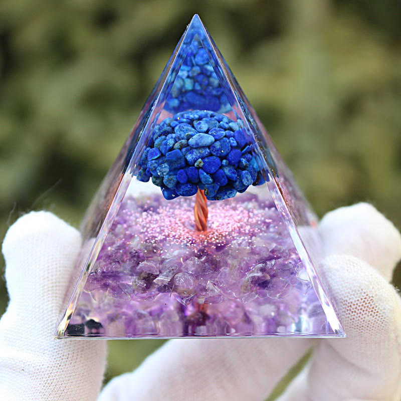 Olivenorma Lapislazuli Amethyst Baum des Lebens Orgonpyramide