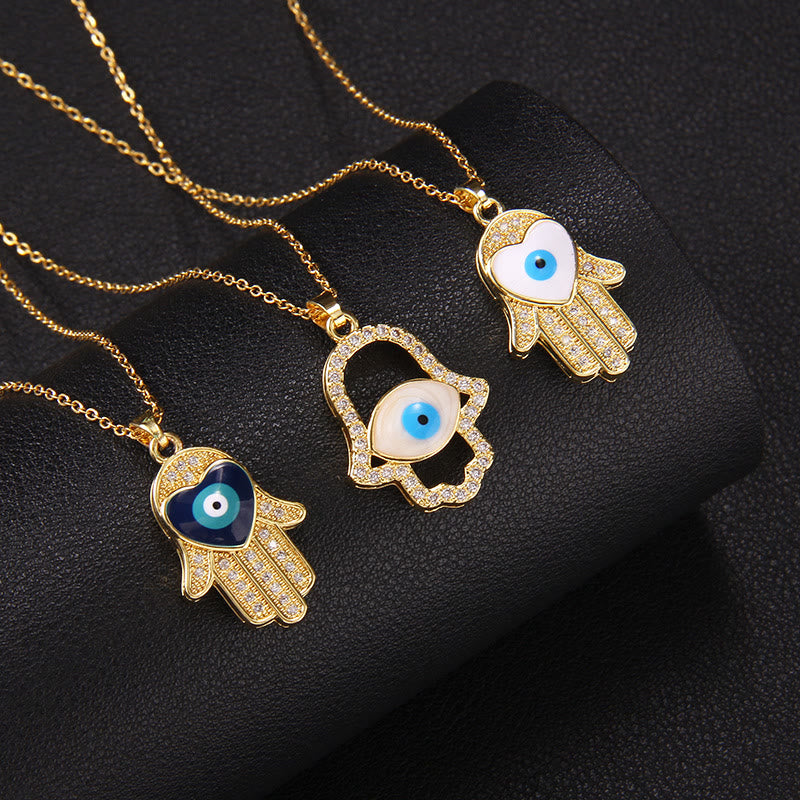 Olivenorma „Gutes Schicksal“ Hamsa mit Evil Eye Halskette 