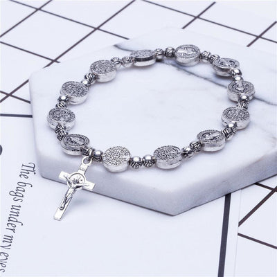 Olivenorma Armband mit Jesus-Christentumskreuz, goldenes Silber 