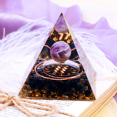 Olivenorma Amethyst-Kugel mit Obsidian-Zodiac-Wassermann-Orgon-Pyramide