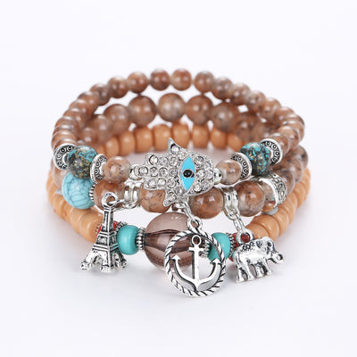 Olivenorma Elephantenturm Böses Auge Hamsa Armband Set