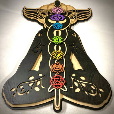 Olivenorma Kundalini Chakra von Hand bemalte, mit Holz gebeizte Wanddekoration