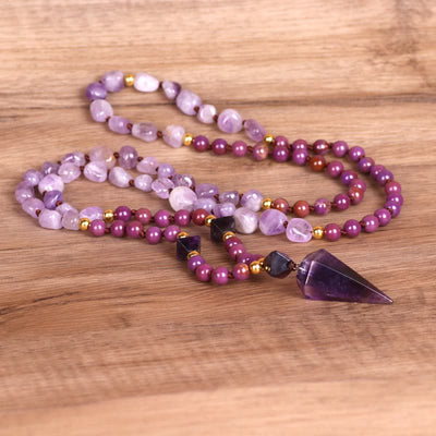 Olivenorma Natürliche Amethyst Purpur Jade Perlen Mala Kette 