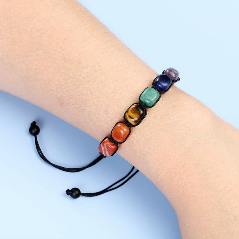 Olivenorma 7 Chakra Kristall-Edelstein-Perlen-geflochtenes Wickelarmband für Männer 