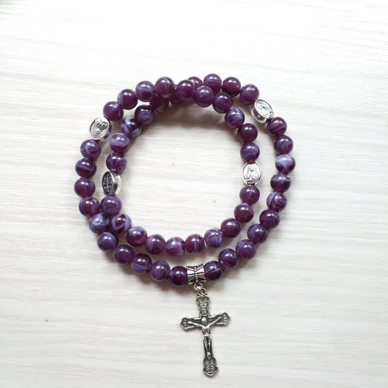 Olivenorma Amethyst Kreuzanhänger Rosenkranz Armband