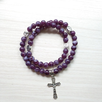 Olivenorma Amethyst Kreuzanhänger Rosenkranz Armband 