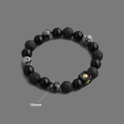 Olivenorma Schwarzer Onyx Schneeflocken-Obsidian Lava Stein Perlenarmband für Männer