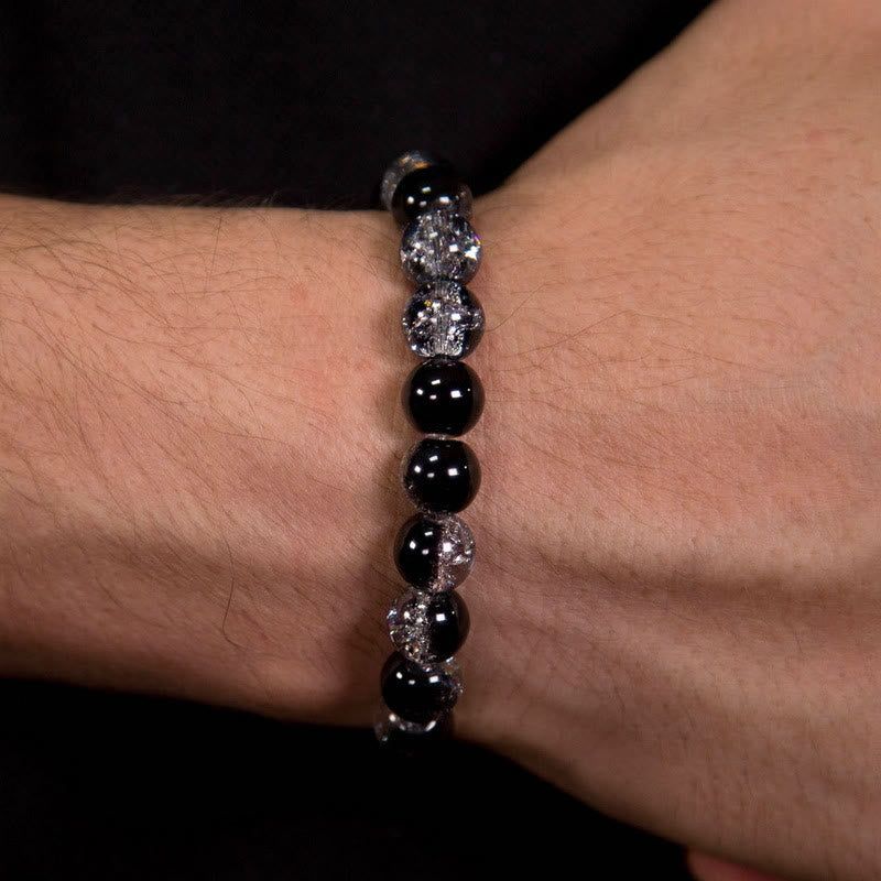 Olivenorma Transparent Black Contrast Beaded Herrenarmband