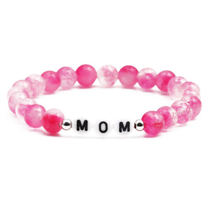 Olivenorma "MAMA" Rosa Kirschblütenquarz Perlenarmband 