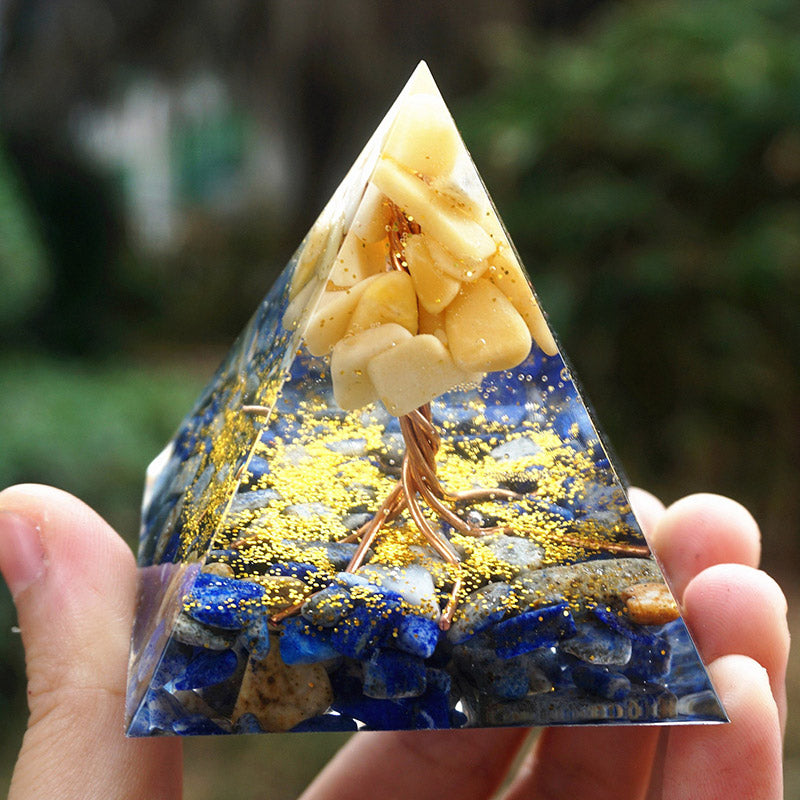 Olivenorma Gelber Aventurin Mit Lapis Lazuli Orgon Pyramide 