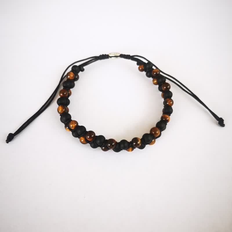 Olivenorma Tiger Eye und Schwarzer Onyx Perlen Geflochtenes Armband 