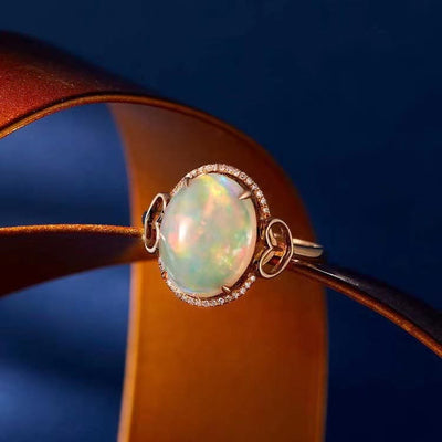 Olivenorma Großer Opal Seitenliebe Design Verstellbarer Ring 