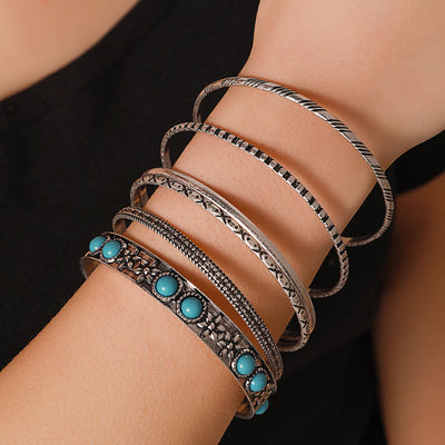 Olivenorma Bohemian Ethnic Exaggerated Metal Turquoise Armband