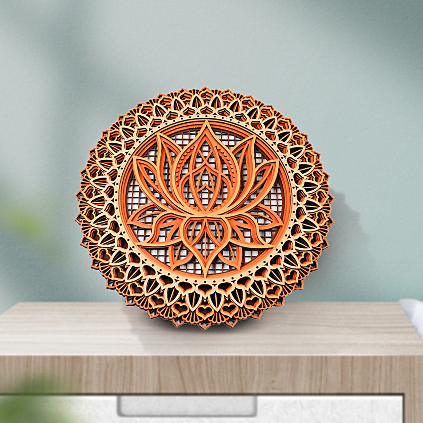 Olivenorma Lotus Mandala Holz 3D Gravur Wanddeko