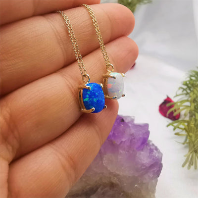 Olivenorma Blue White Opal 18k vergoldete Kupferhalskette 