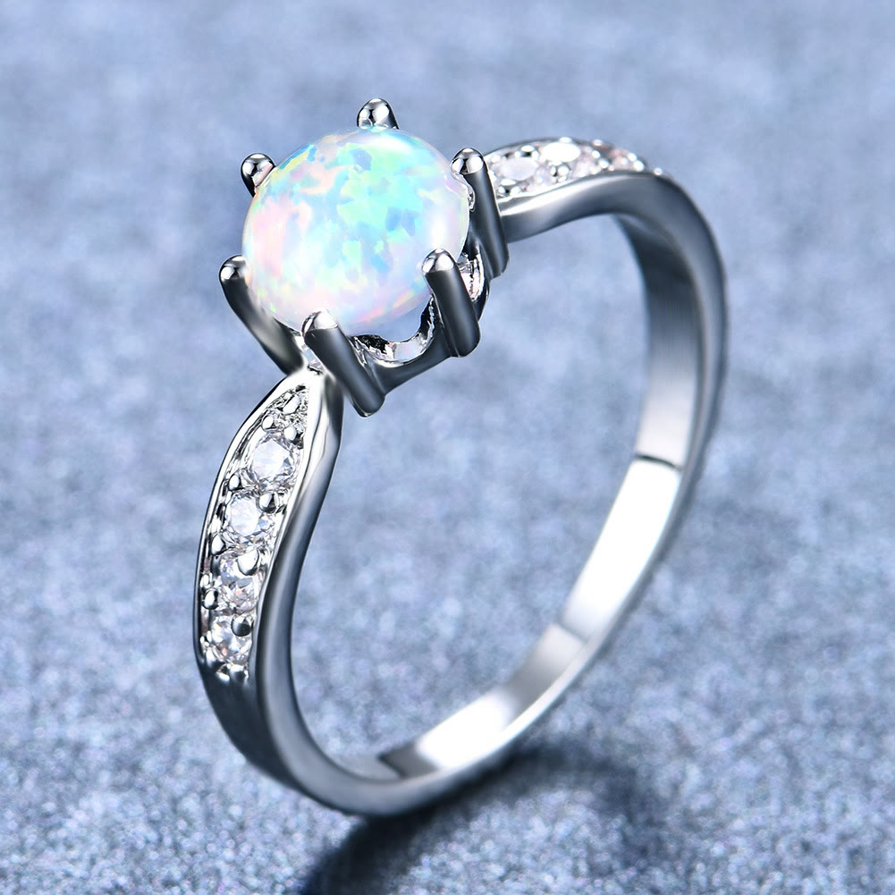 Olivenorma Sechs Krallen Runder Opal Randband Ring