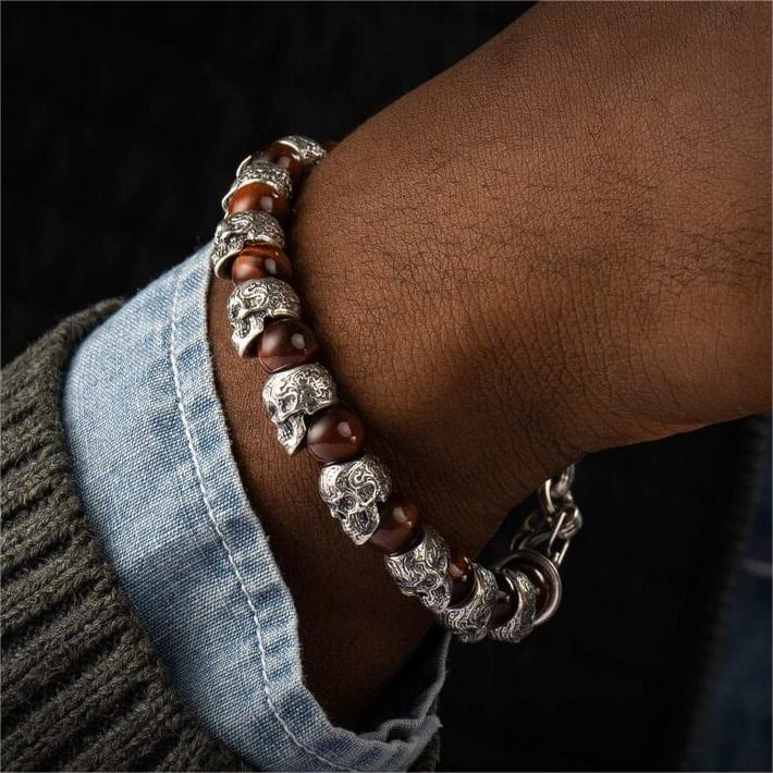 Olivenorma Armband aus natürlichem Tigerauge, handgefertigt, Edelstahl