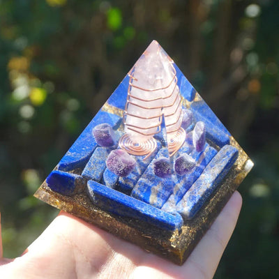 Olivenorma Rosenquarz Säule mit Lapislazuli Orgon Pyramide 