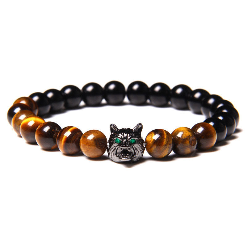 Olivenorma Tigerauge Wolf Armband