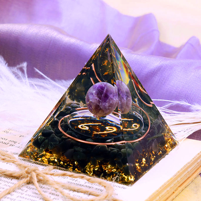 Olivenorma Amethyst Kugel Mit Obsidian Zodiac Krebs Orgon Pyramide