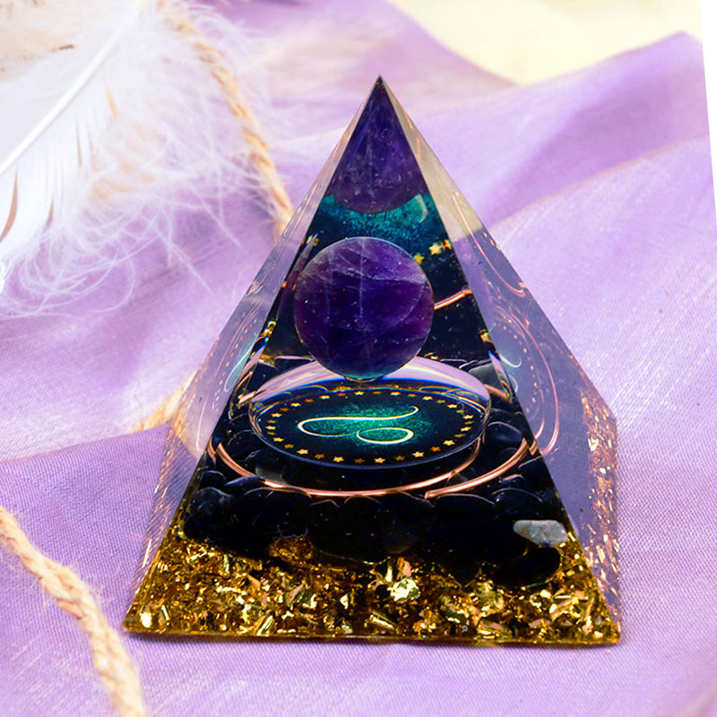 Olivenorma Amethystkugel mit Obsidian Zodiac Löwe Orgon Pyramide 