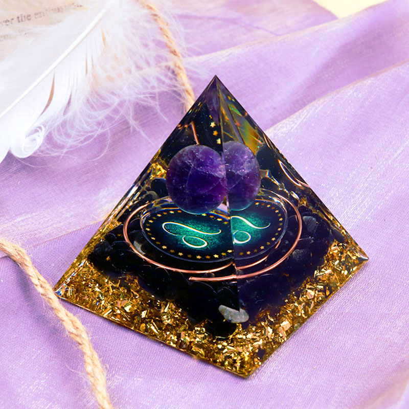 Olivenorma Amethystkugel mit Obsidian Zodiac Löwe Orgon Pyramide 