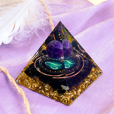 Olivenorma Amethystkugel mit Obsidian Zodiac Löwe Orgon Pyramide 