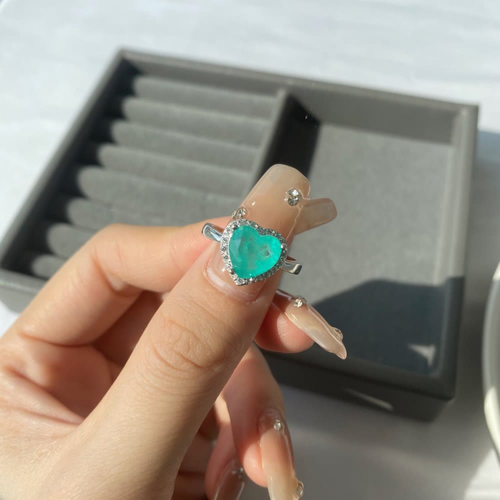 Olivenorma Herzform Paraiba Turmalin Exquisiter Ring 