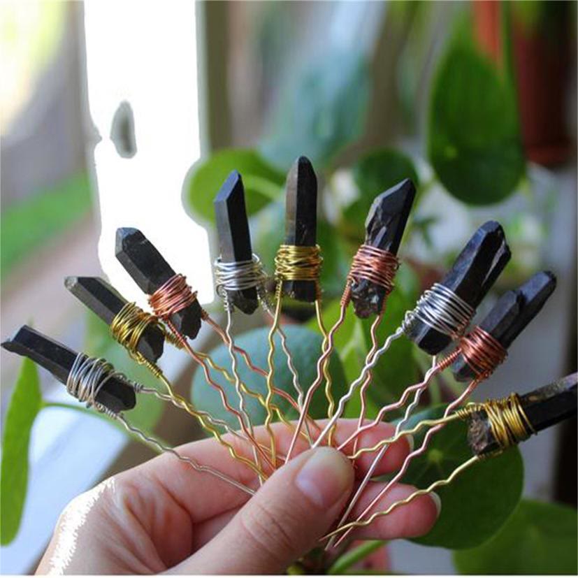 Olivenorma Handgefertigte Haarnadel mit Kristallfaden - Obsidian - image 16