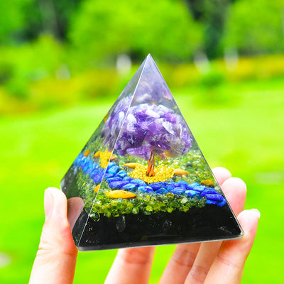 Olivenorma Amethyst Peridot Obsidian Lapislazuli Baum des Lebens Orgonpyramide 