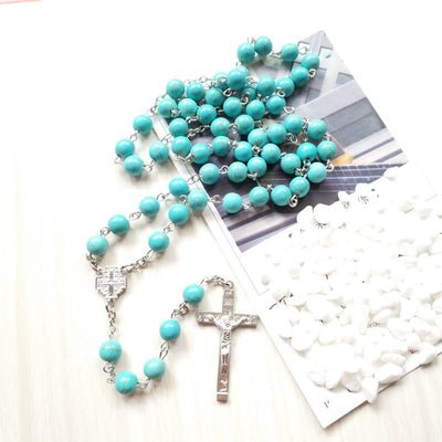 Olivenorma Türkis Kreuz Charm Rosenkranz Halskette - image 1