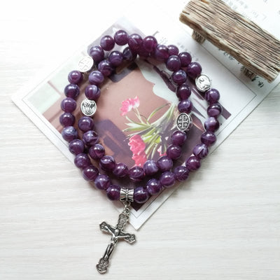 Olivenorma Amethyst Kreuzanhänger Rosenkranz Armband 