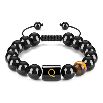 Olivenorma Tigerauge mit schwarzem Onyx heilendes Buchstabenarmband