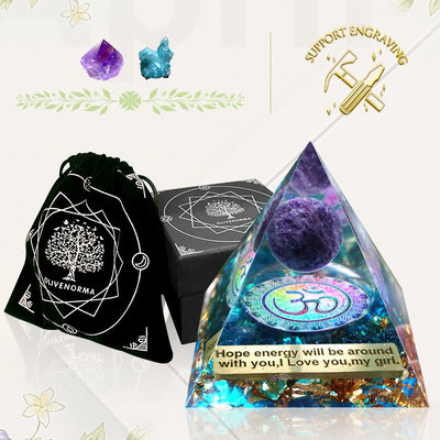 Olivenorma Blauer Quarz mit Amethyst Kugel OM Orgon Pyramide 