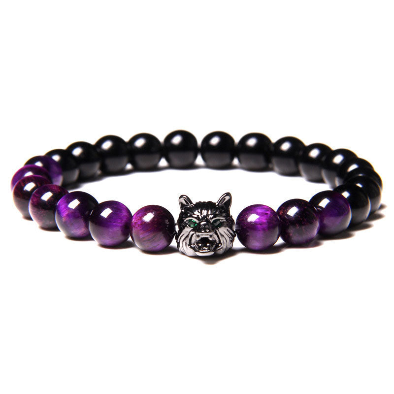 Olivenorma Lila Tigerauge Wolf Armband 