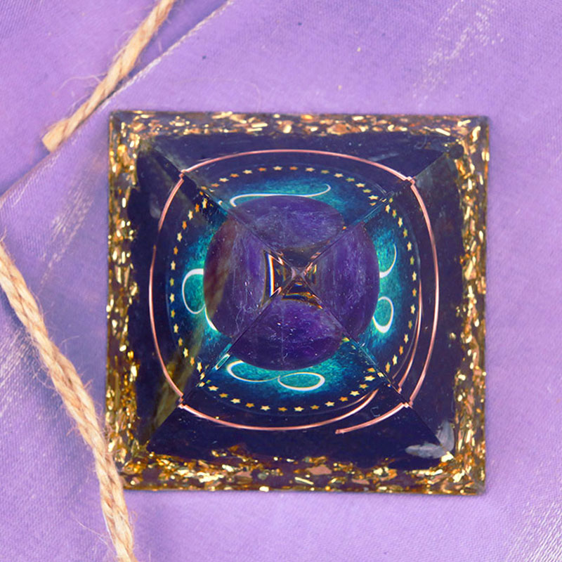 Olivenorma Amethystkugel mit Obsidian Zodiac Löwe Orgon Pyramide 