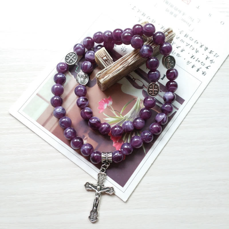 Olivenorma Amethyst Kreuzanhänger Rosenkranz Armband