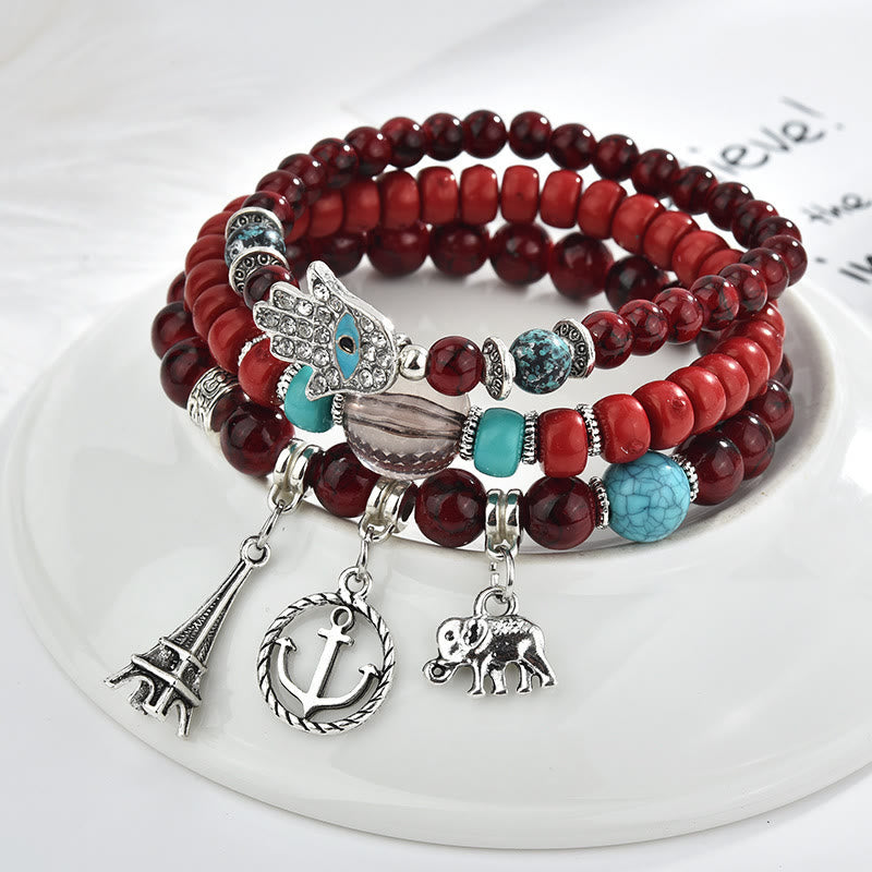 Olivenorma Elephantenturm Böses Auge Hamsa Armband Set