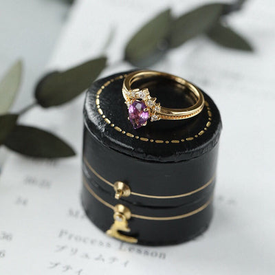 Olivenorma Teardrop Amethyst Weißer Zirkon Ring Set 