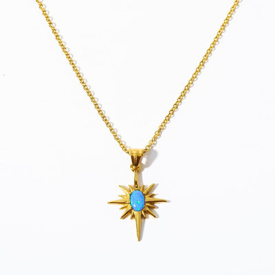 Olivenorma Natürlicher Opal-Lichtstern 18K Gold Halskette 